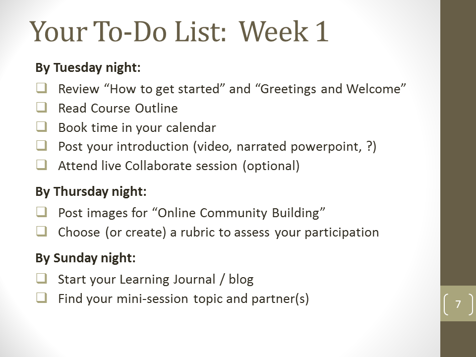 Week 1 Checklist