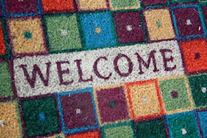 photo of a colourful welcome mat