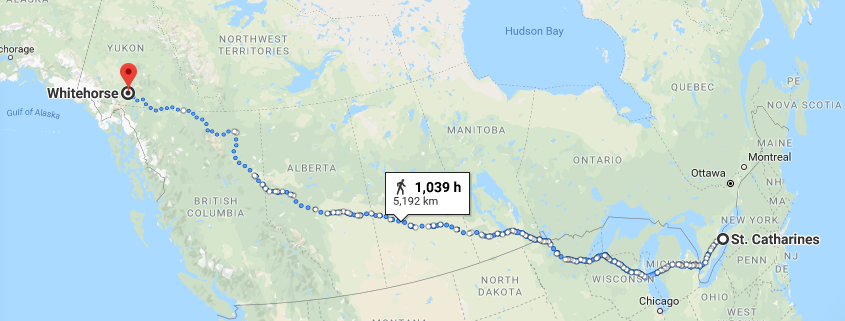 Map Route from Whitehorse to StCatharines