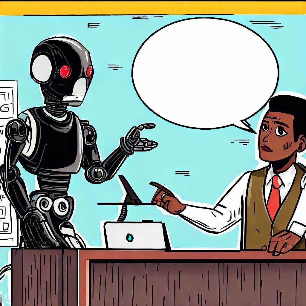 A teacher is engaged in a conversation with a robot